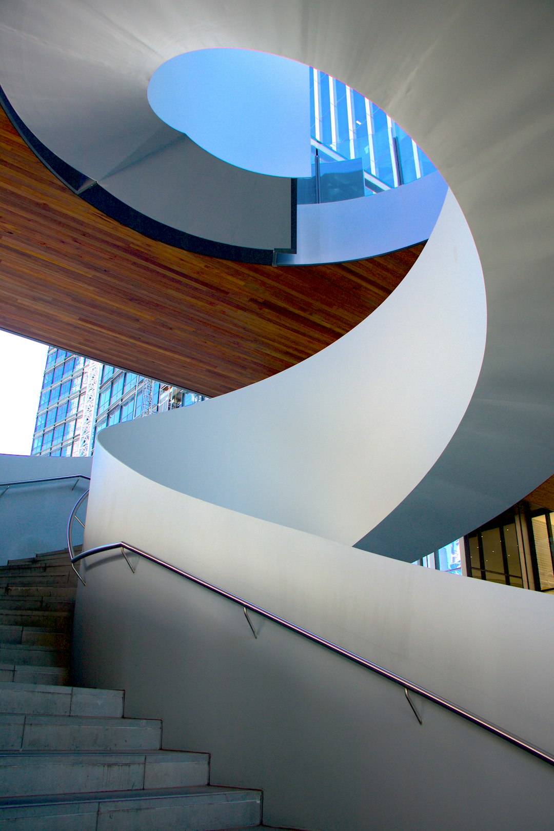 white curved stairs