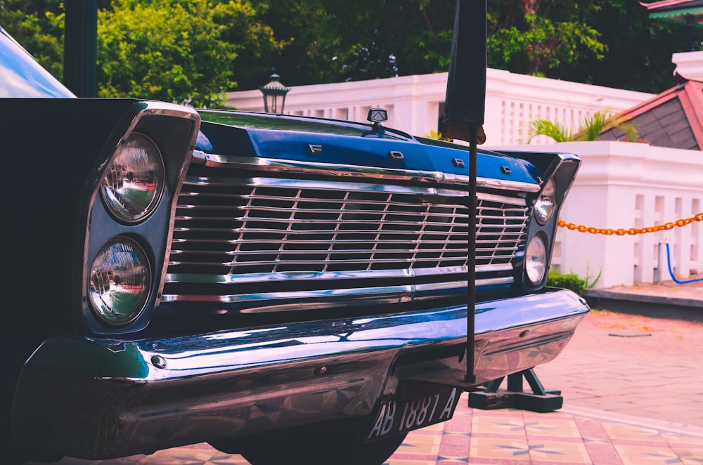 blue and black car front end