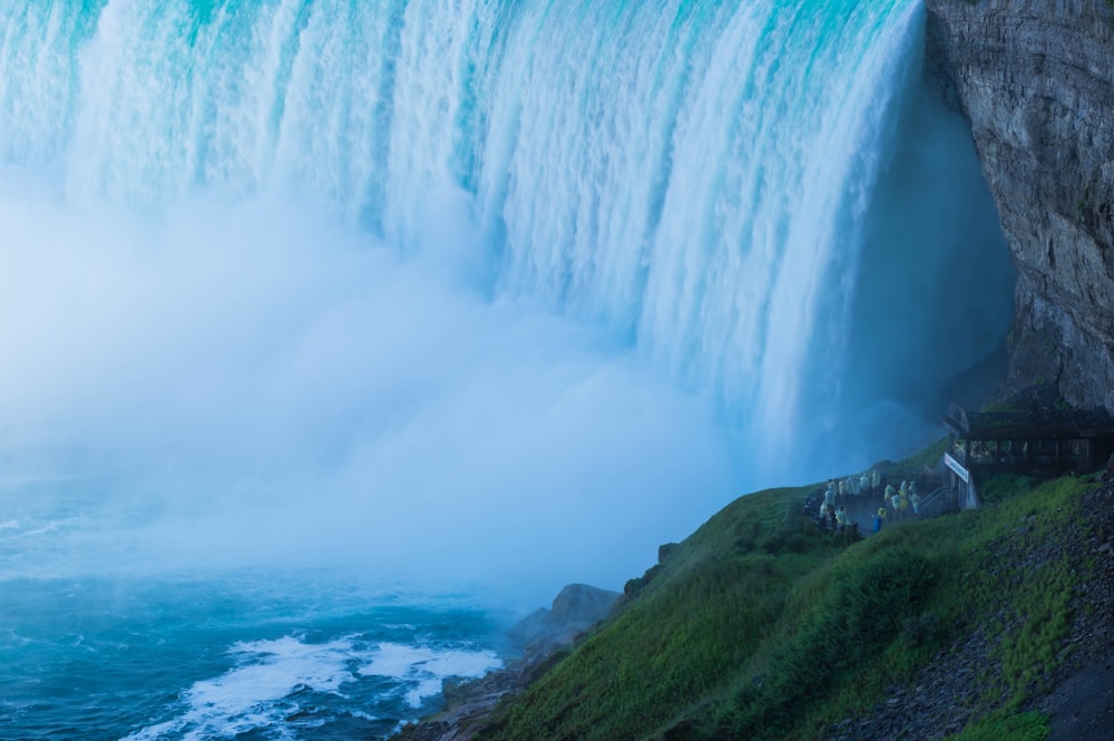 black and gray water falls