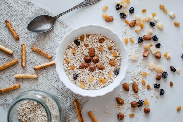 Nuts and bowl of cereals