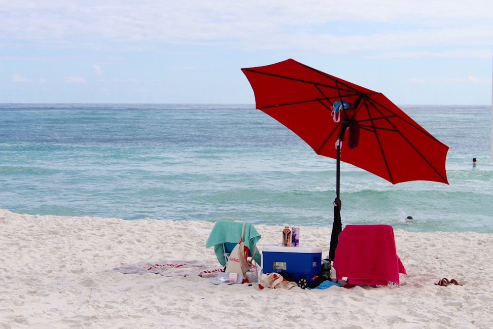 red and white patio umbrella