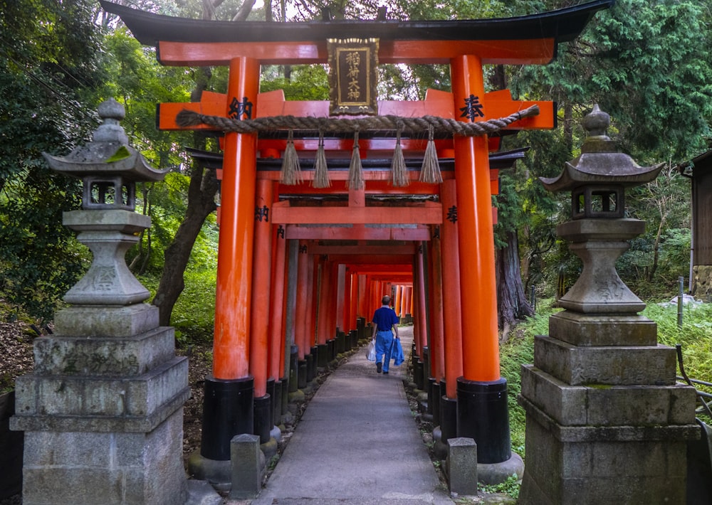 red and black wooden gates