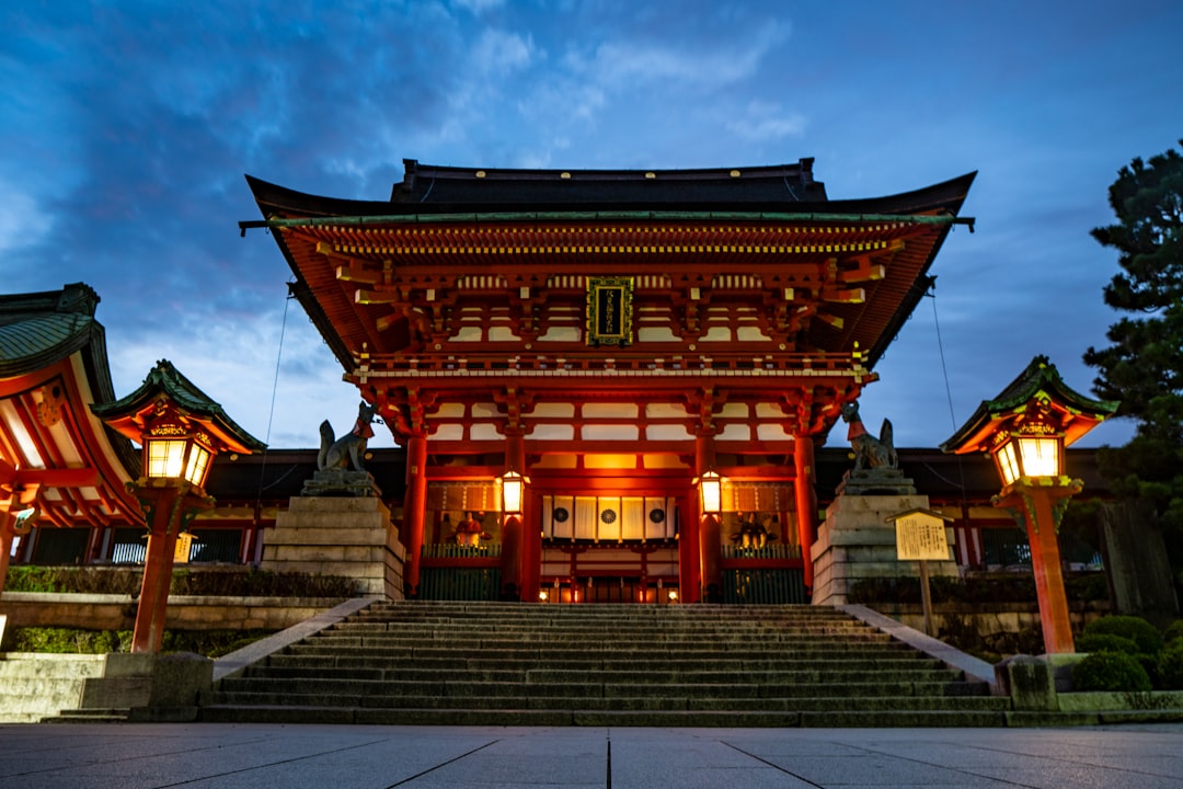 lighted orange and black pagoda