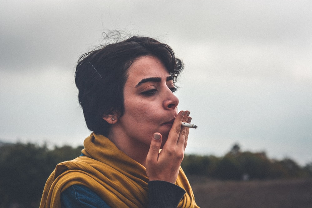 woman smoking cigarette