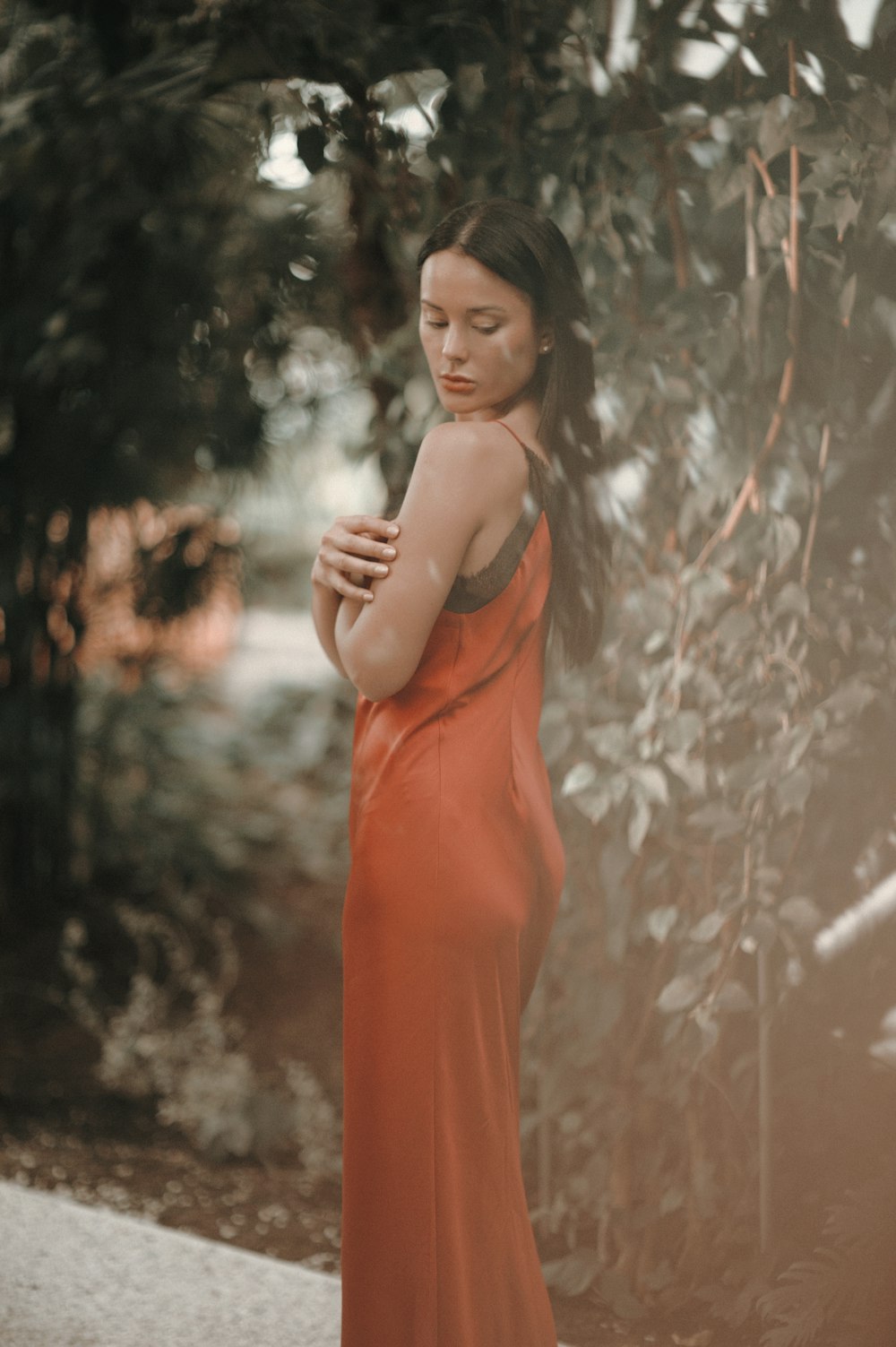 women's red satin long-dress