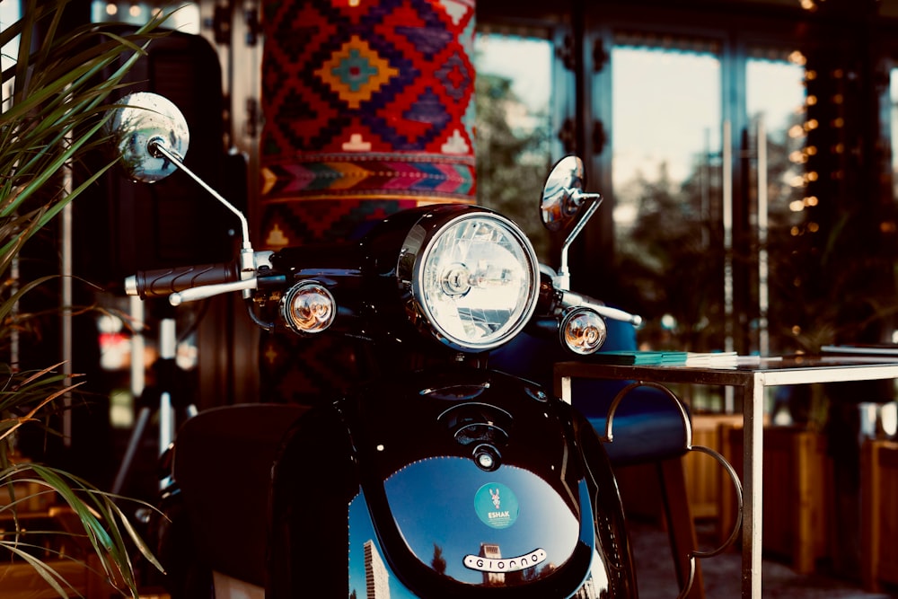 closed-up photo of black motor scooter