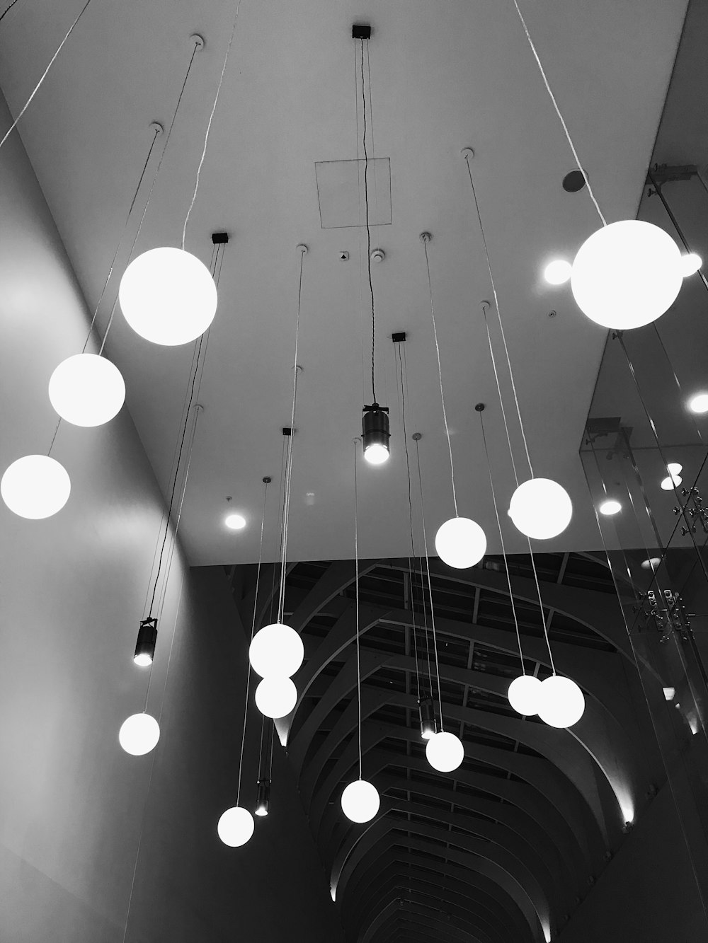 ball pendant lights turned on