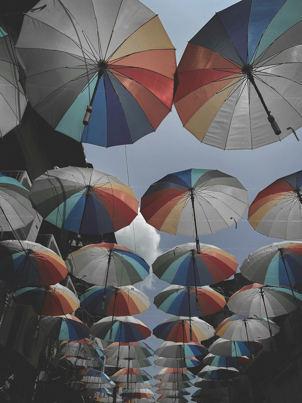 rainbow-colored umbrellas