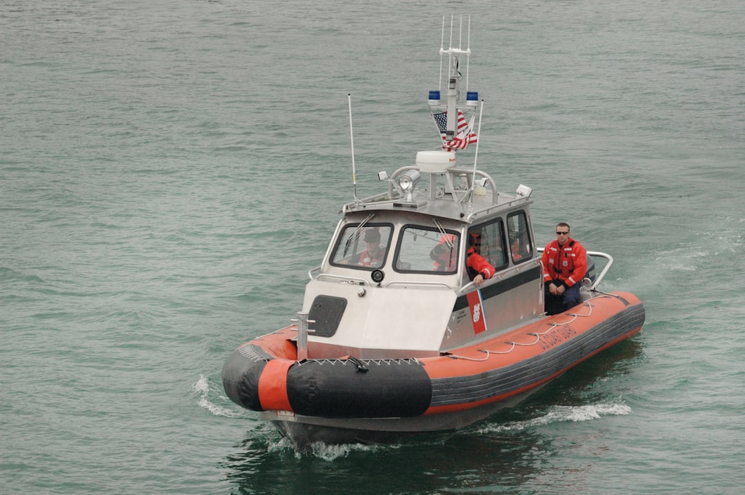 The U.S. Coast Guard boat patrols Lake Michigan near Washington Island, Door County, Wisconsin in the summer.