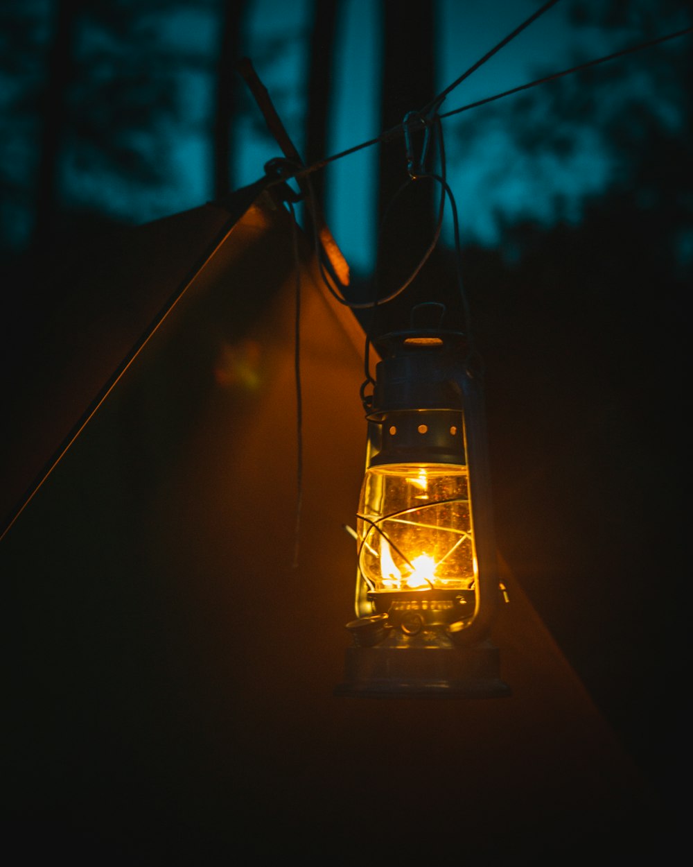 turned-on lantern lamp