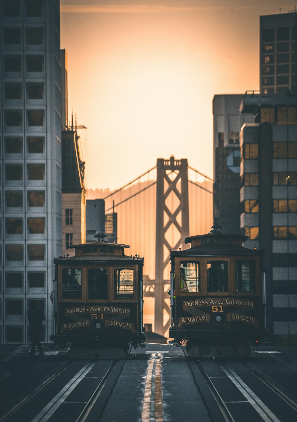 two black trams