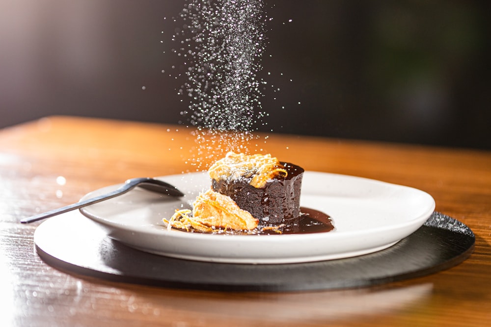 chocolate on white plate