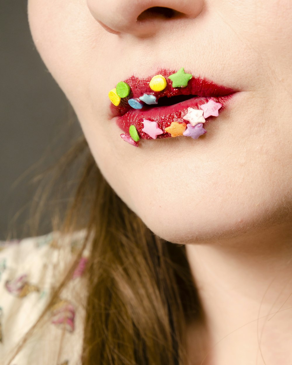 woman wearing red lipstick