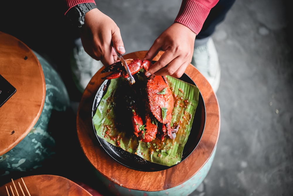 man about to eat crab