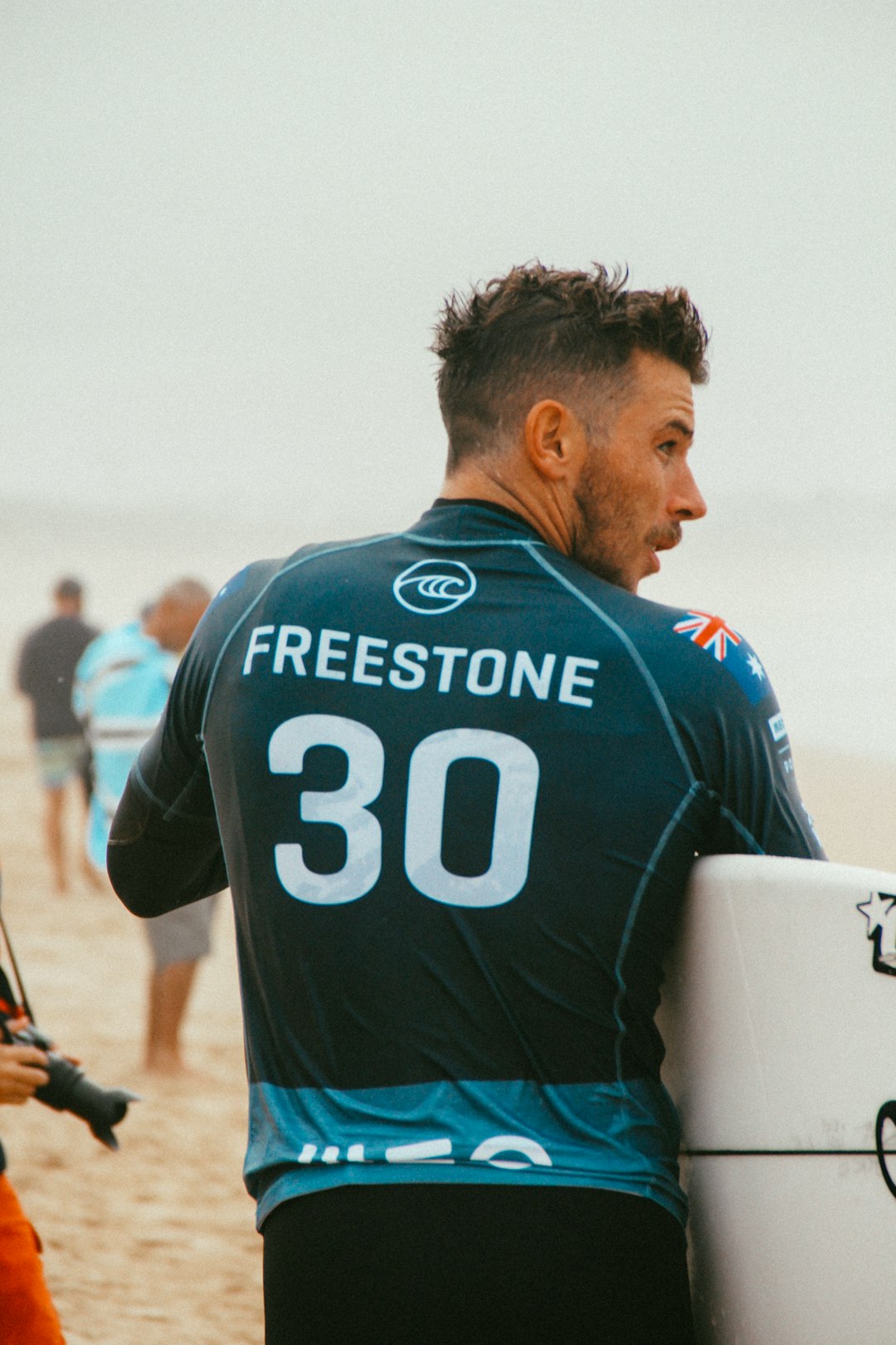man wearing Freestone 30 jersey near people