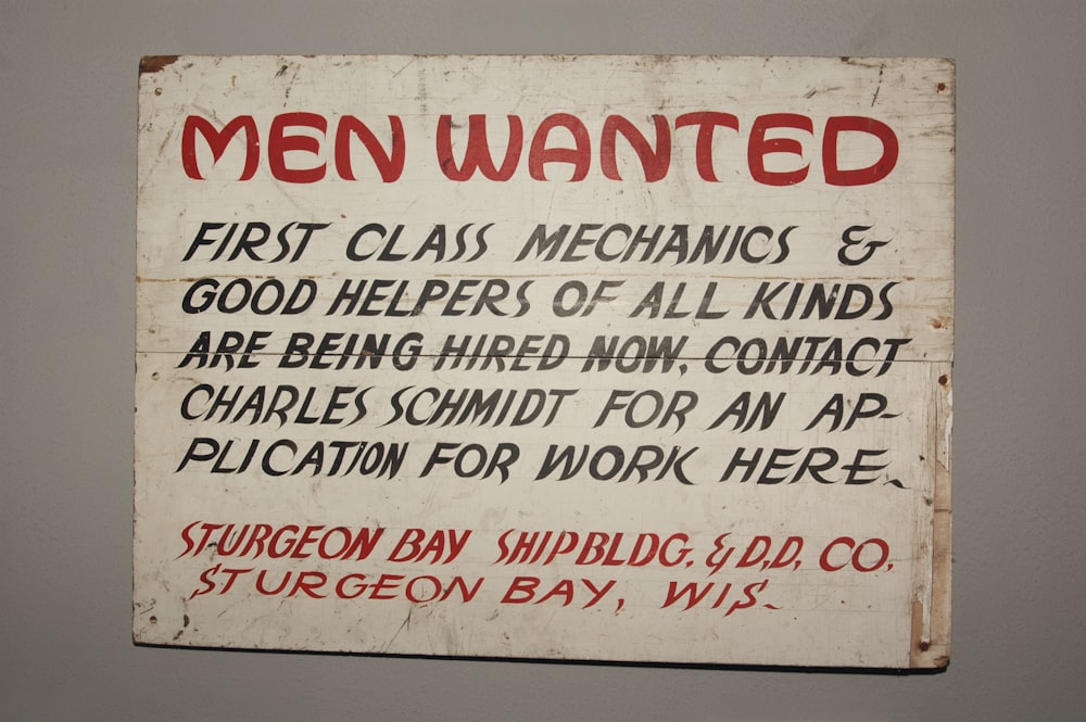 men wanted signage