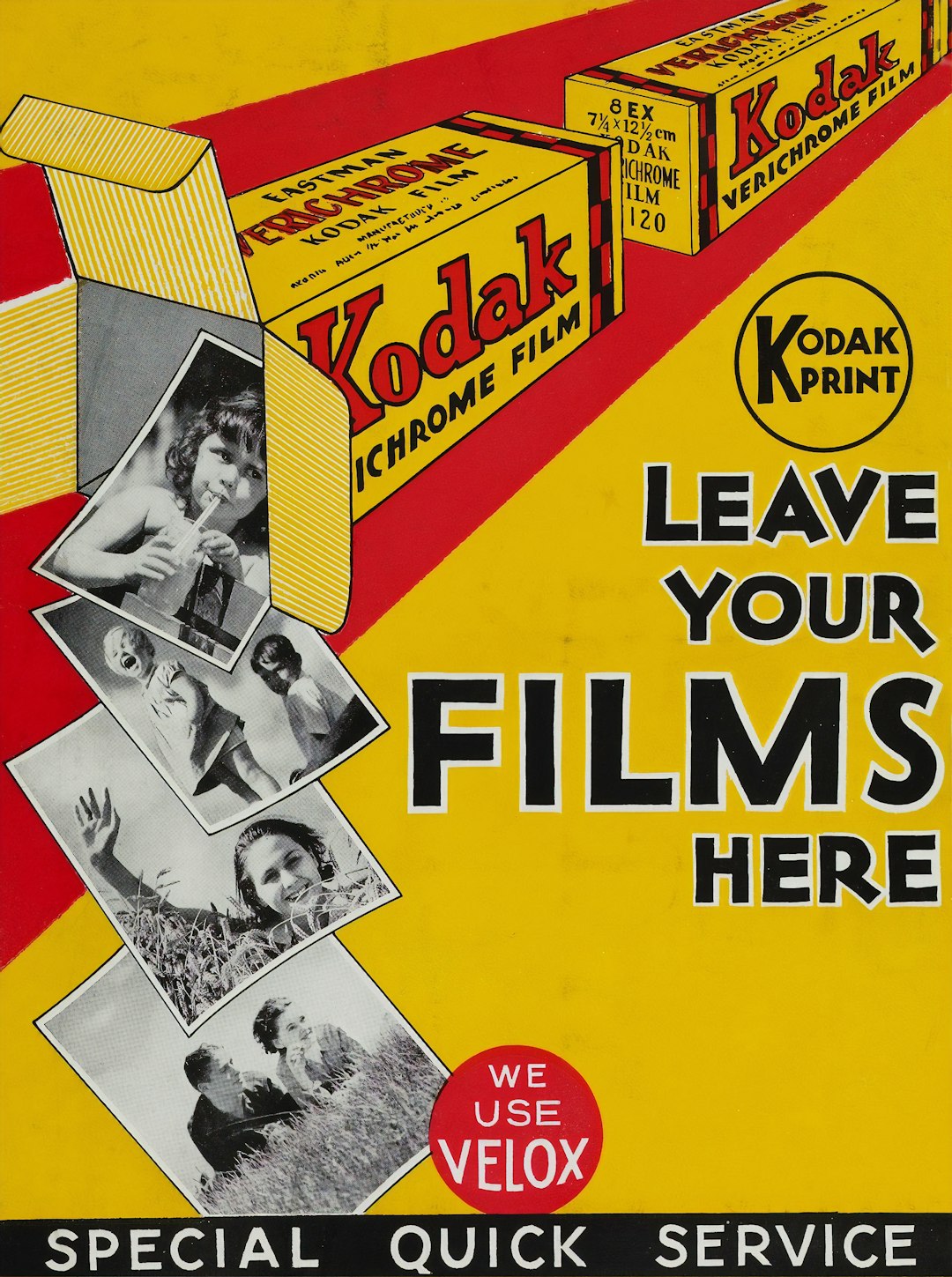 Poster - 'Leave Your Films Here' Museums Victoria Courtesy of Kodak (Australasia) Pty Ltd https://collections.museumvictoria.com.au/items/1382983