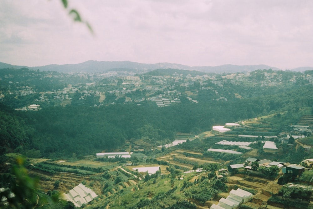 a view of a small village in the mountains