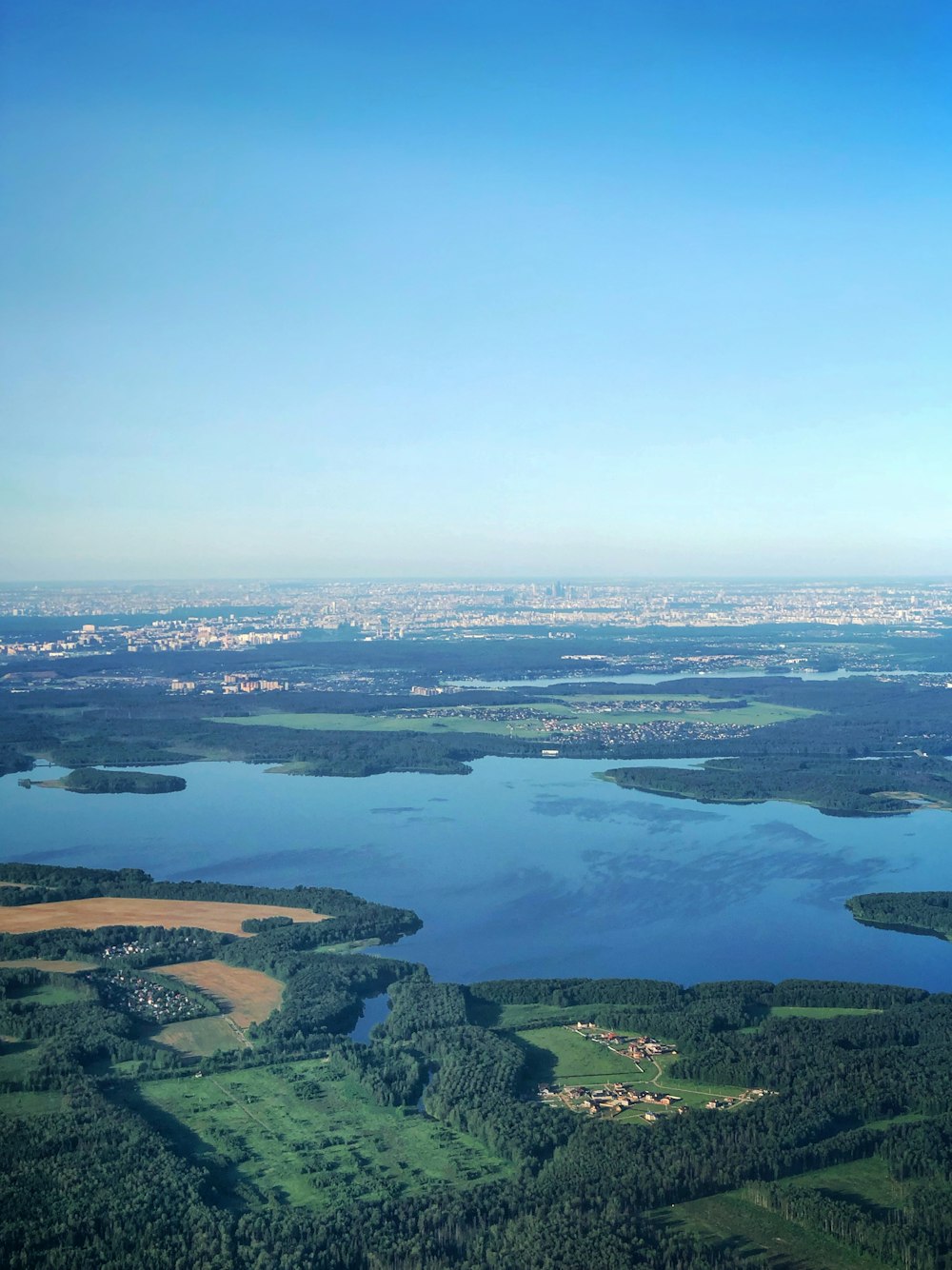 an aerial view of a large body of water