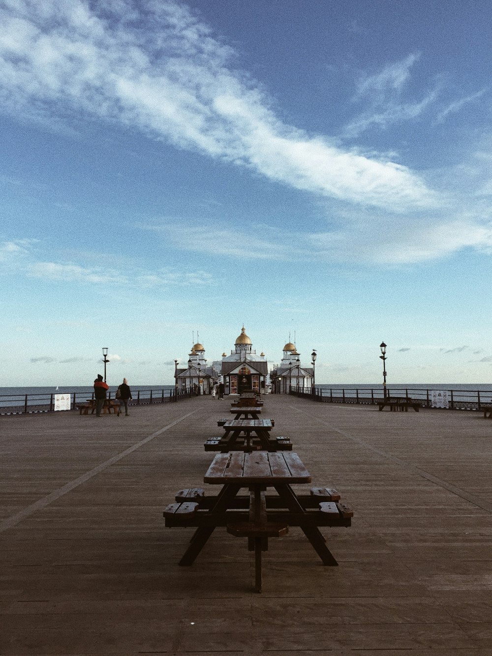 brown wooden picnic tables