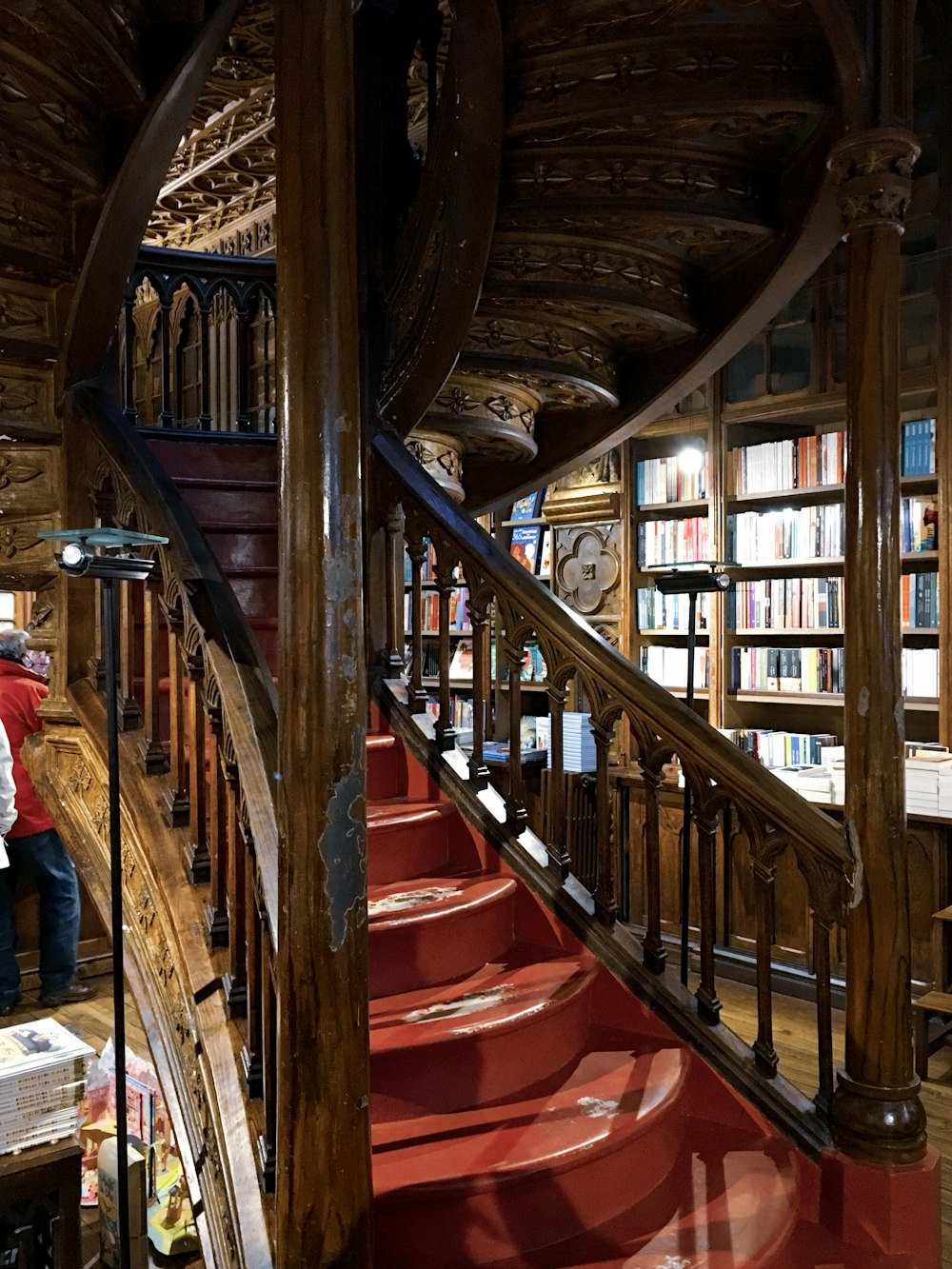 brown and red wooden staircase