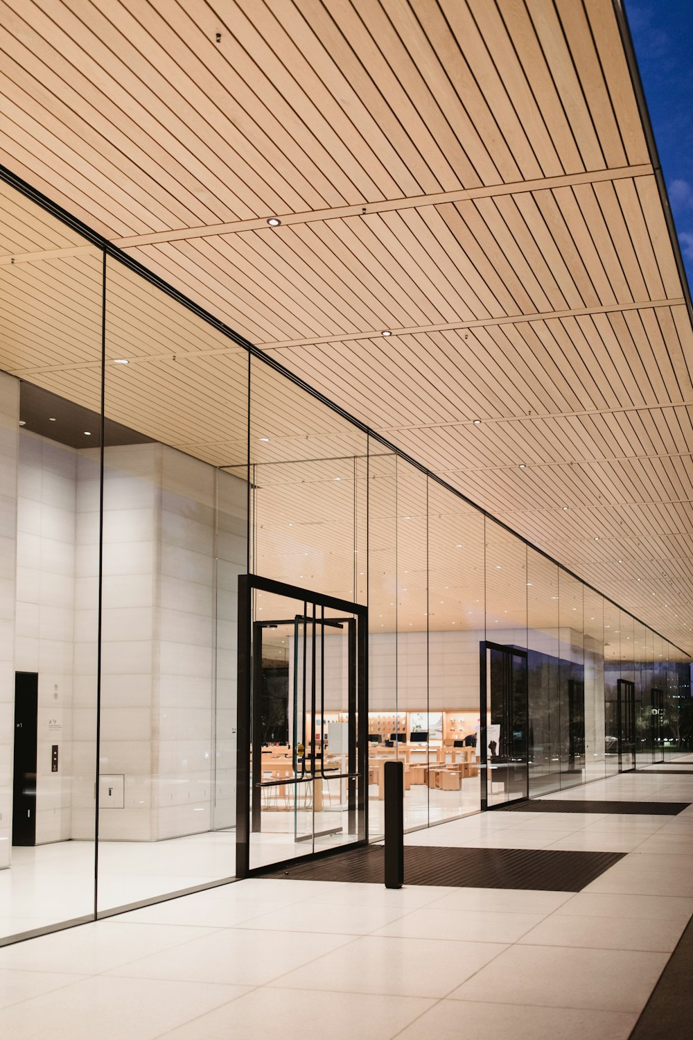 clear glass wall building interior