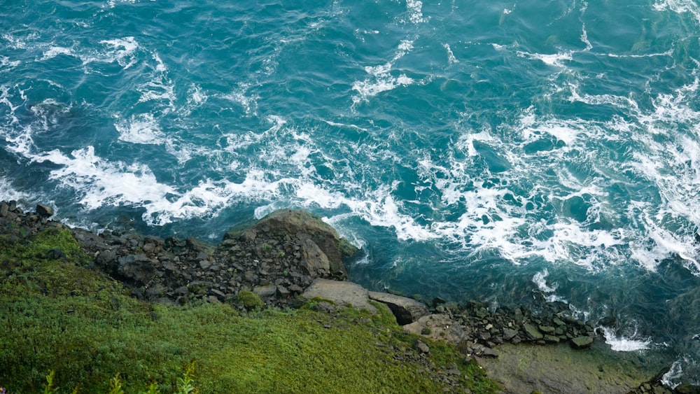 green and white rock formation