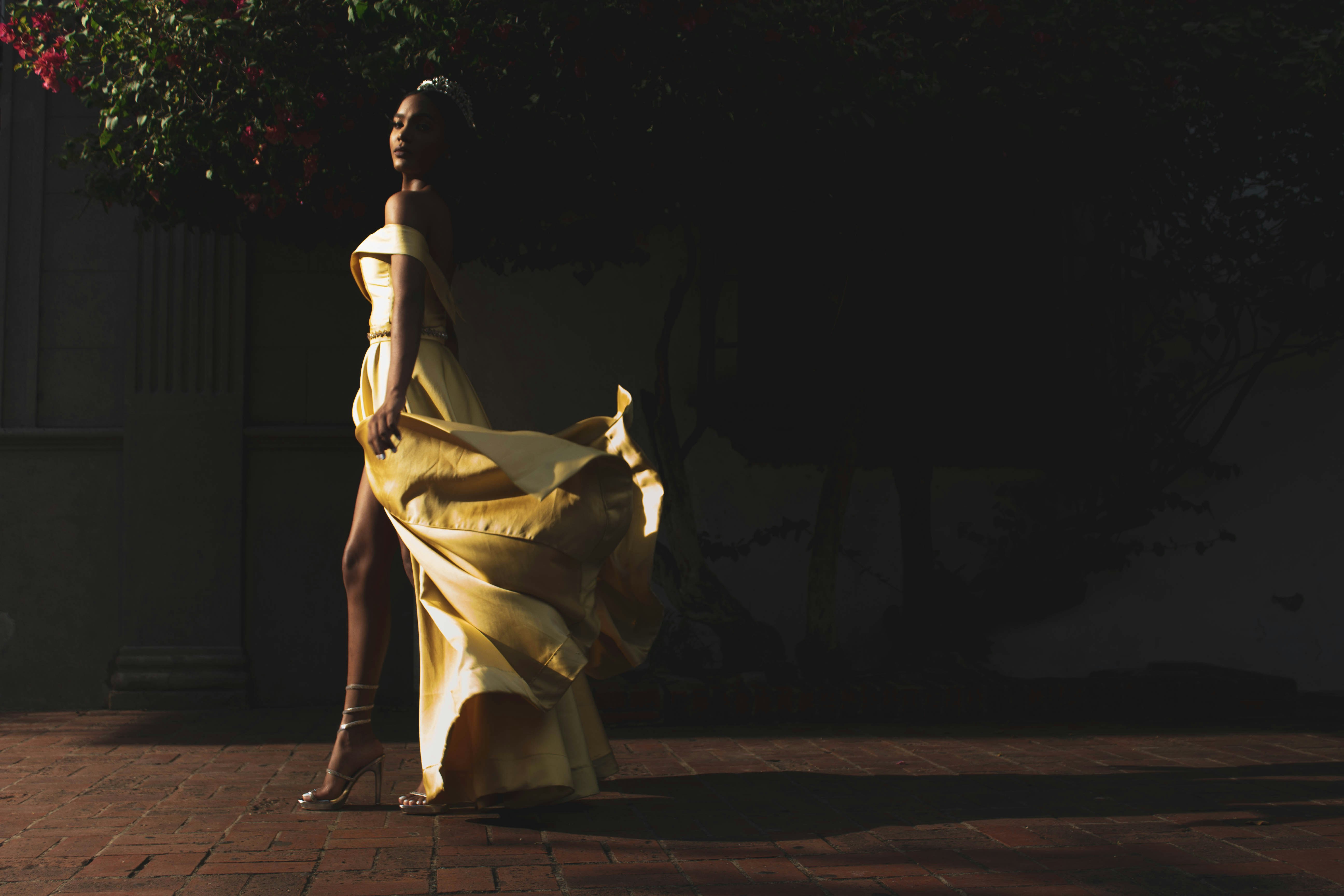 Yellow and white dress