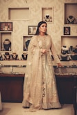 woman in brown long-sleeved dress