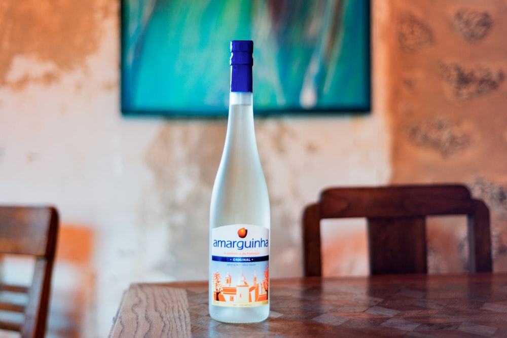 Amarguinha liquor bottle on empty dining table