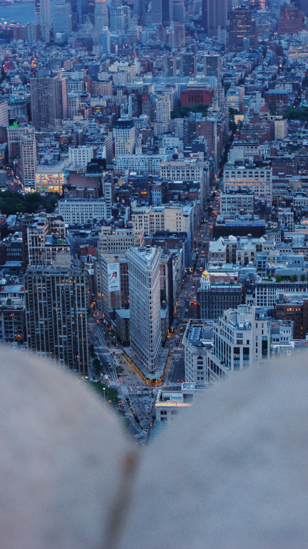 an aerial view of a city at night