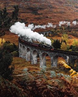 Film production company aerial photo of a black train during the daytime