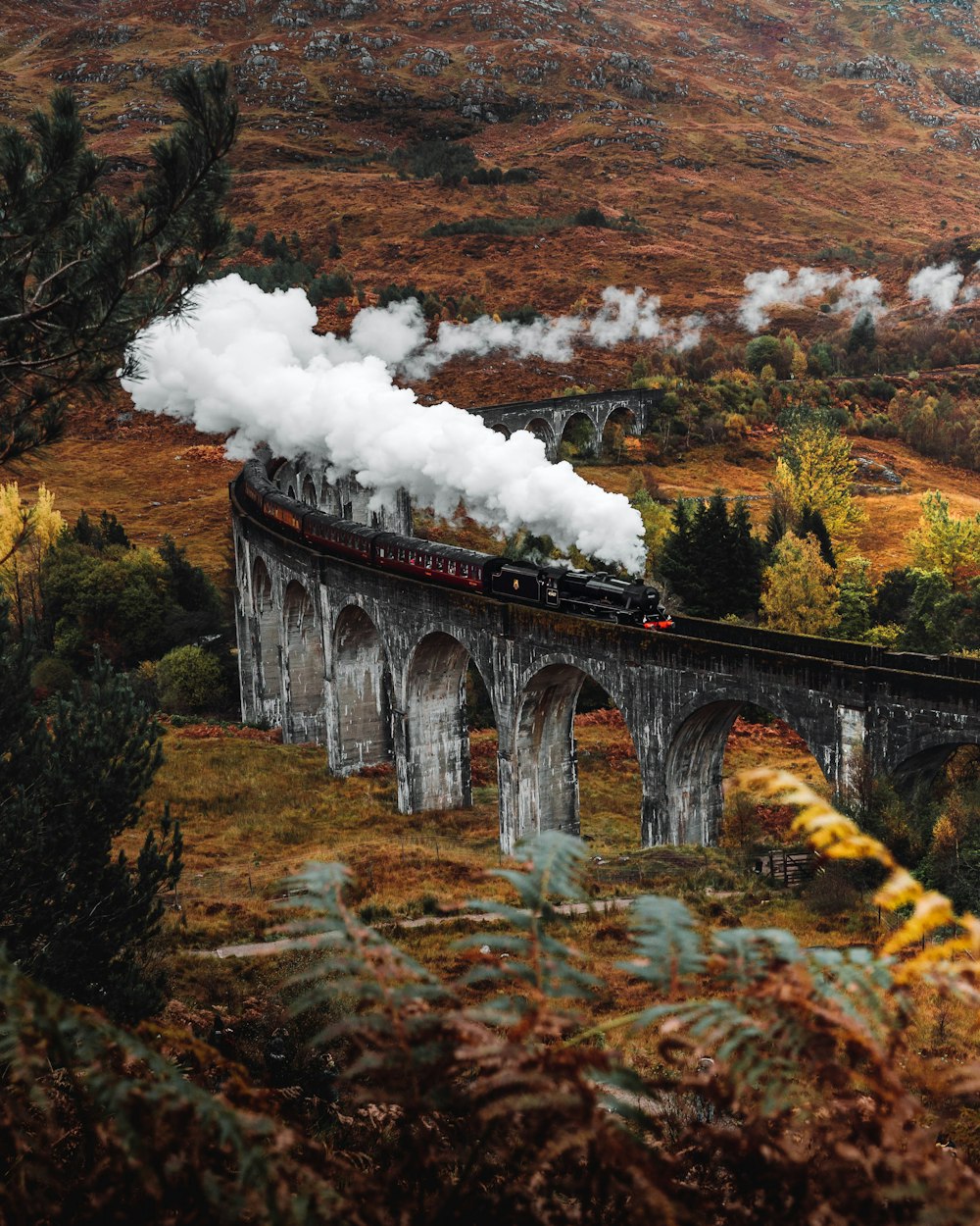 Photo aérienne d’un train noir pendant la journée