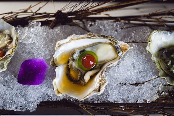 Oyster with caviar on ice