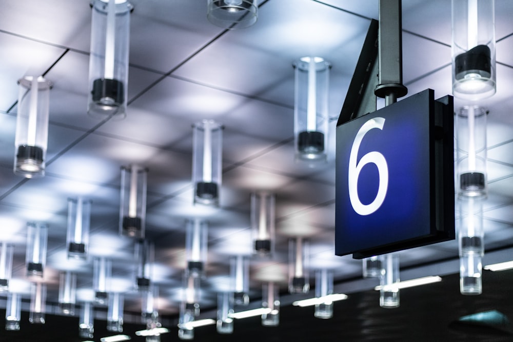 ceiling with number 6 sign