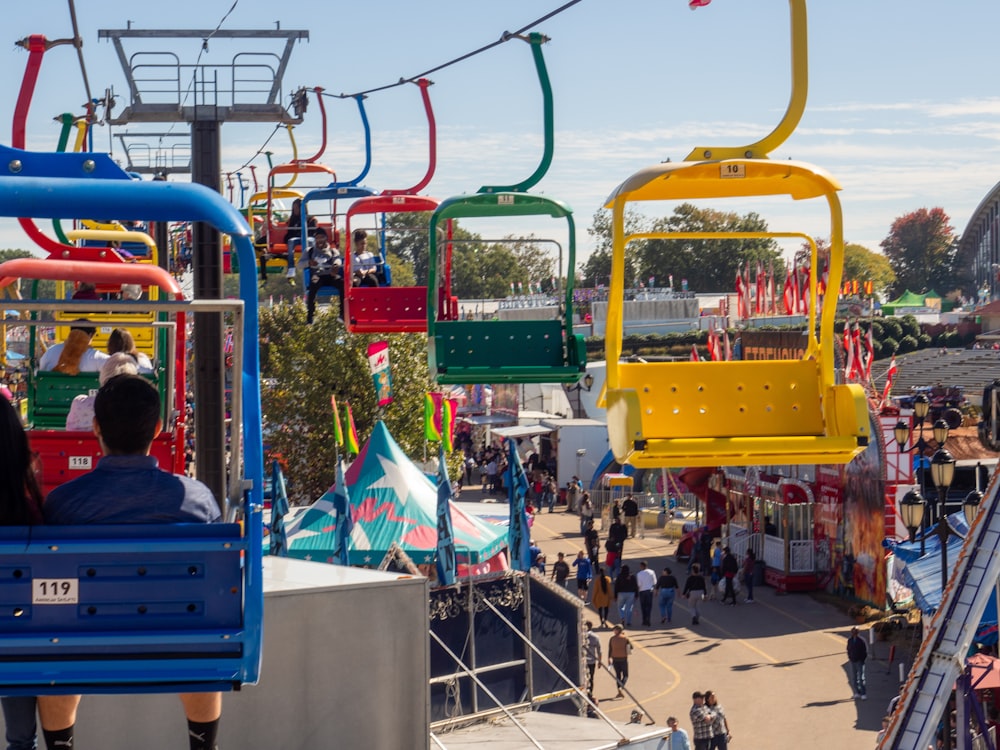 multicolored cable car amusement ride