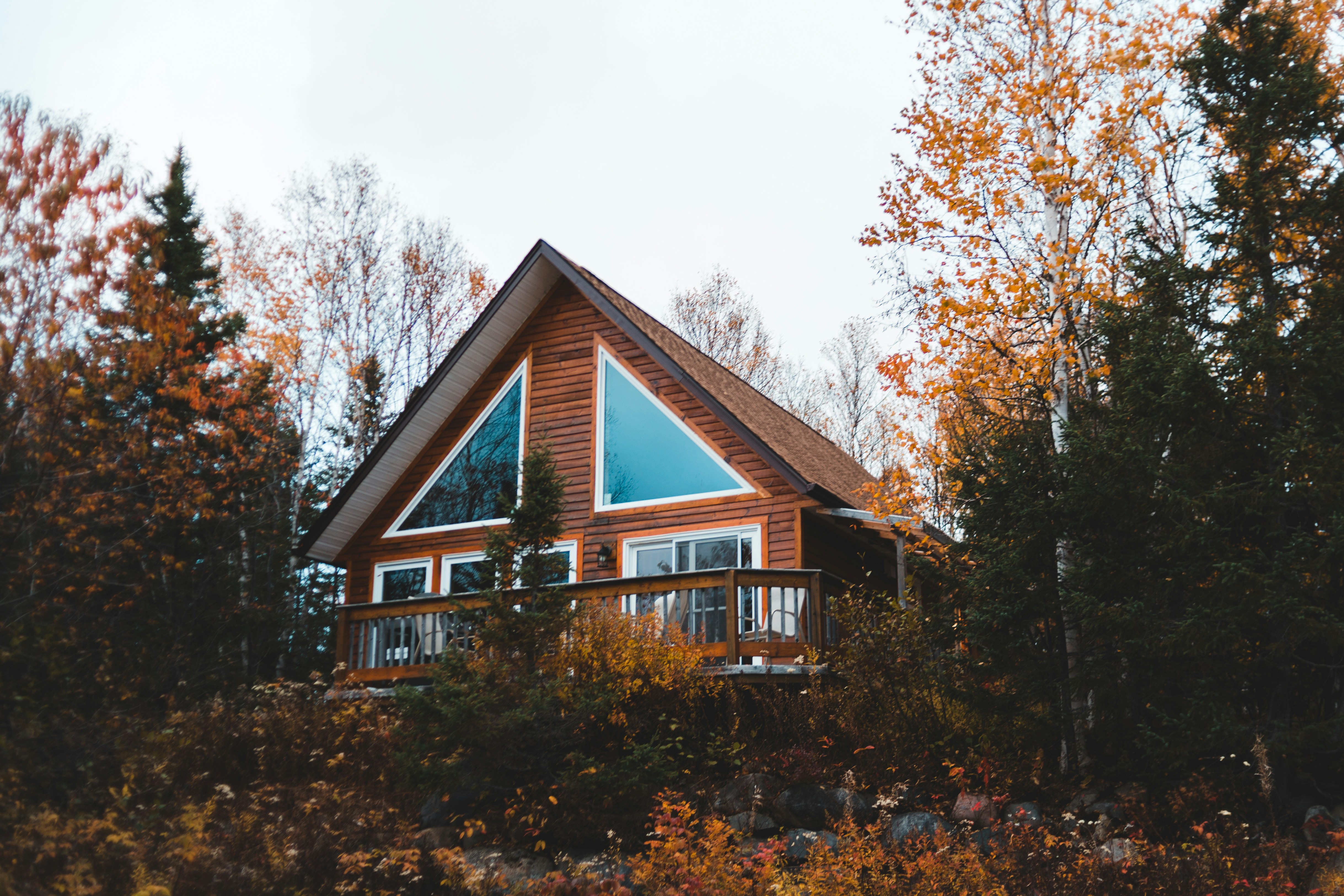 Brown wooden house with glass windows