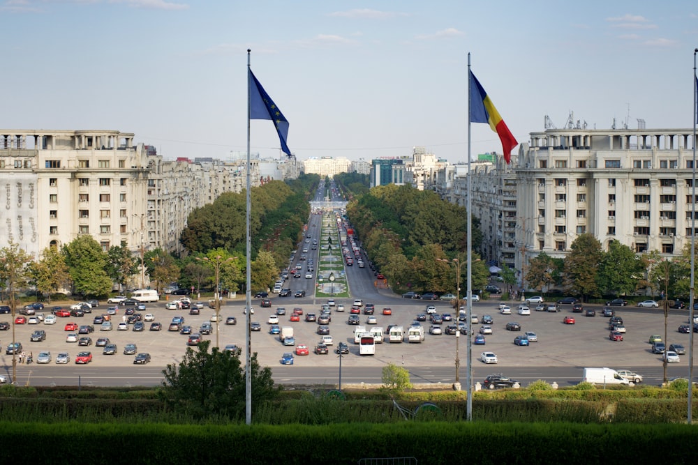 raised two flags near road