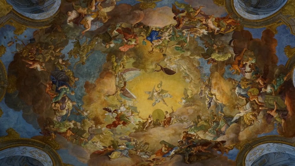 low angle view of Gothic painting at the ceiling