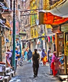 A vibrant street scene from Lahore’s old city bustling with lively markets and colorful shops.