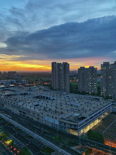 large buildings during golden hour