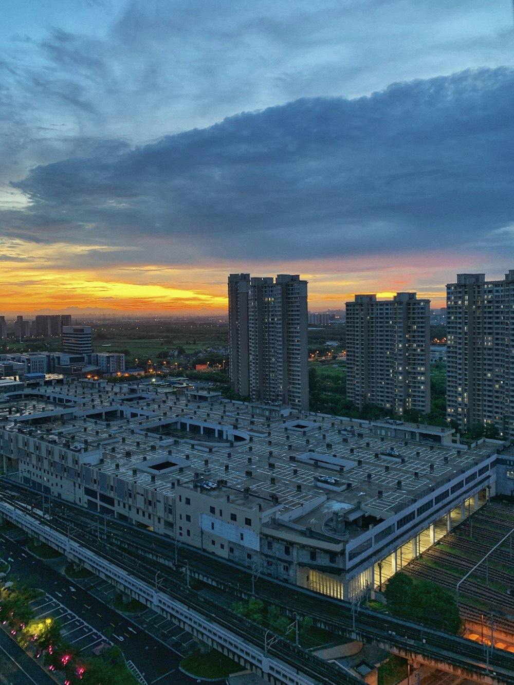 large buildings during golden hour