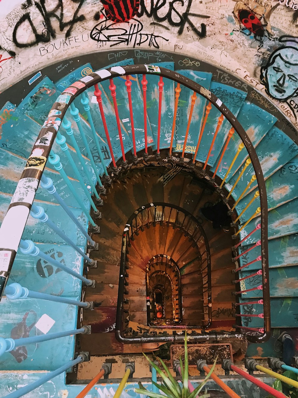 blue painted stairs