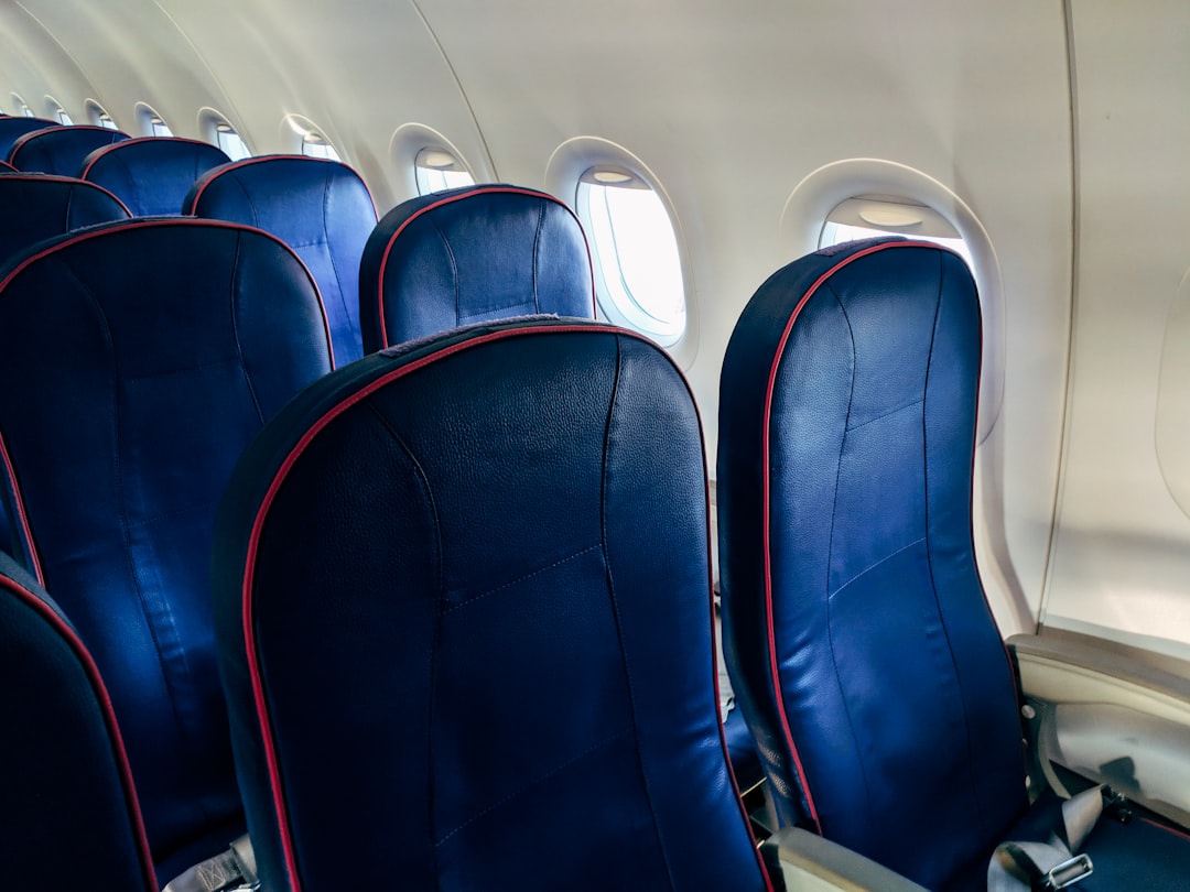 blue airplane seat lot, Blue airline seats in an Airbus