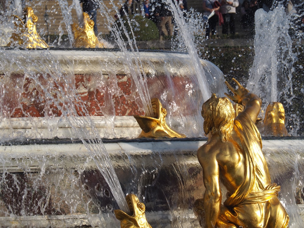 waterfalls with frog statues