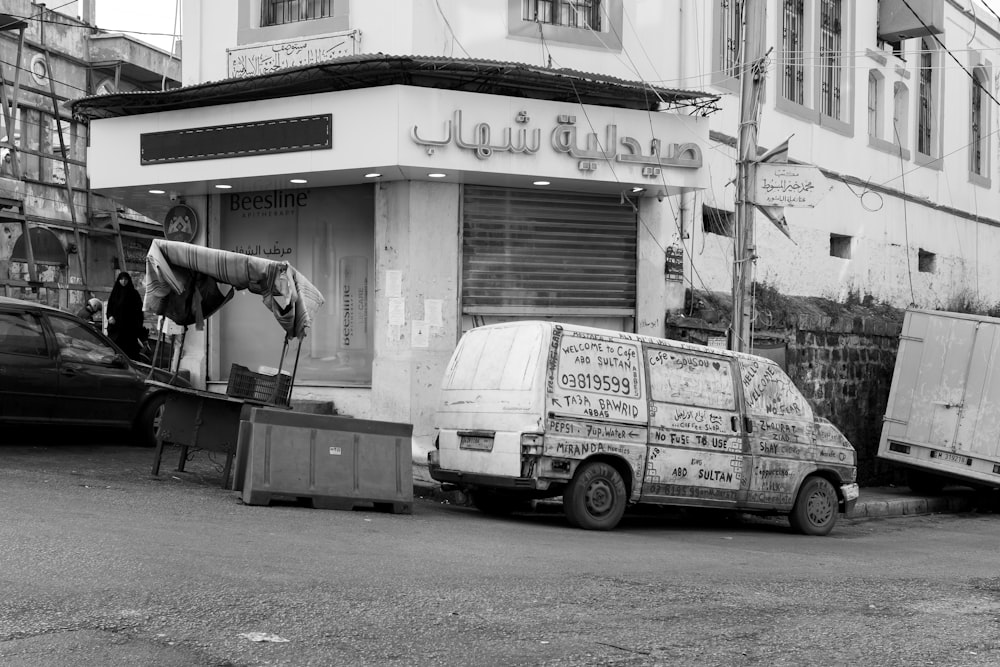 van near building