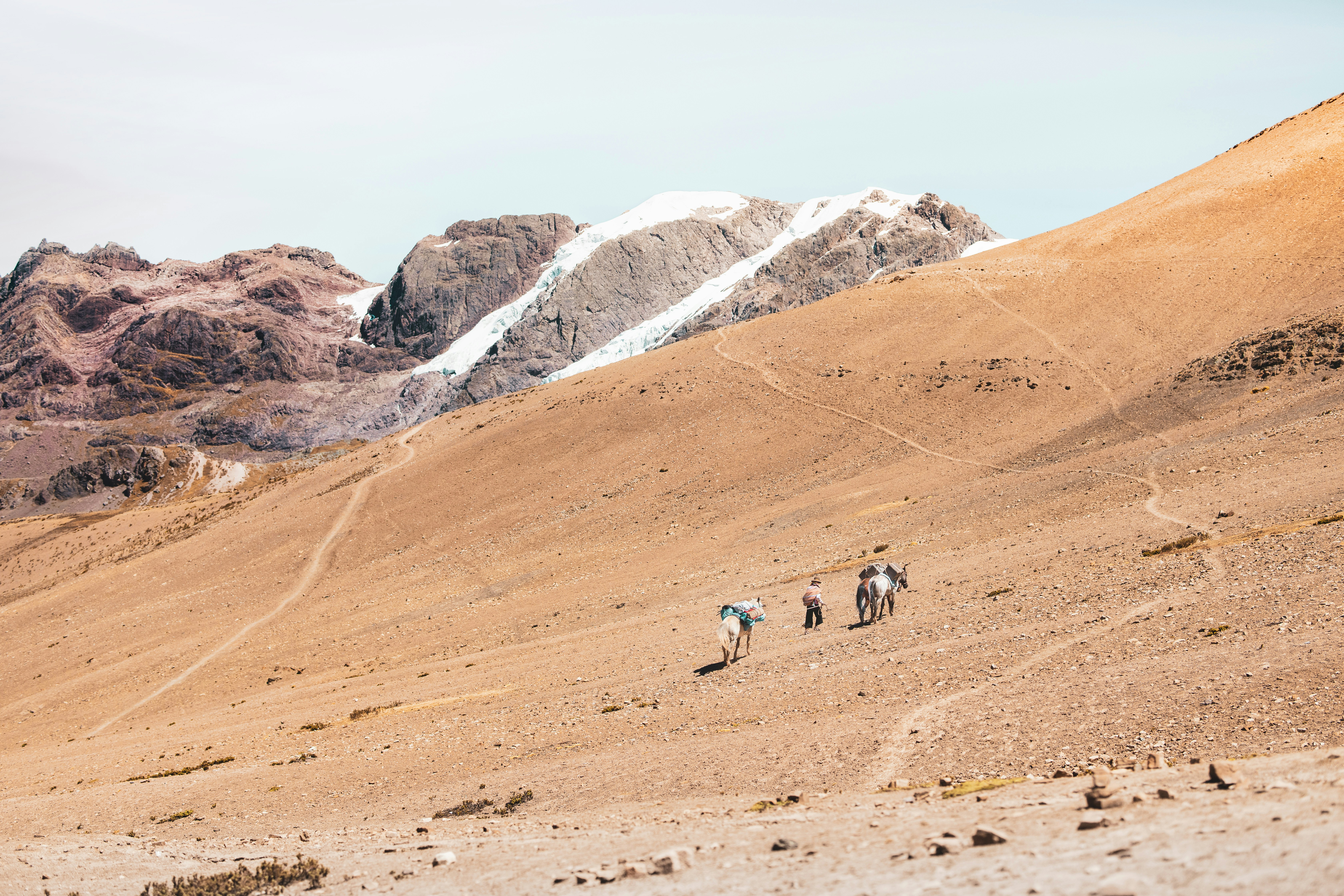 man walking on the desert, Vinicunca, Ausangate Mountains - Peru