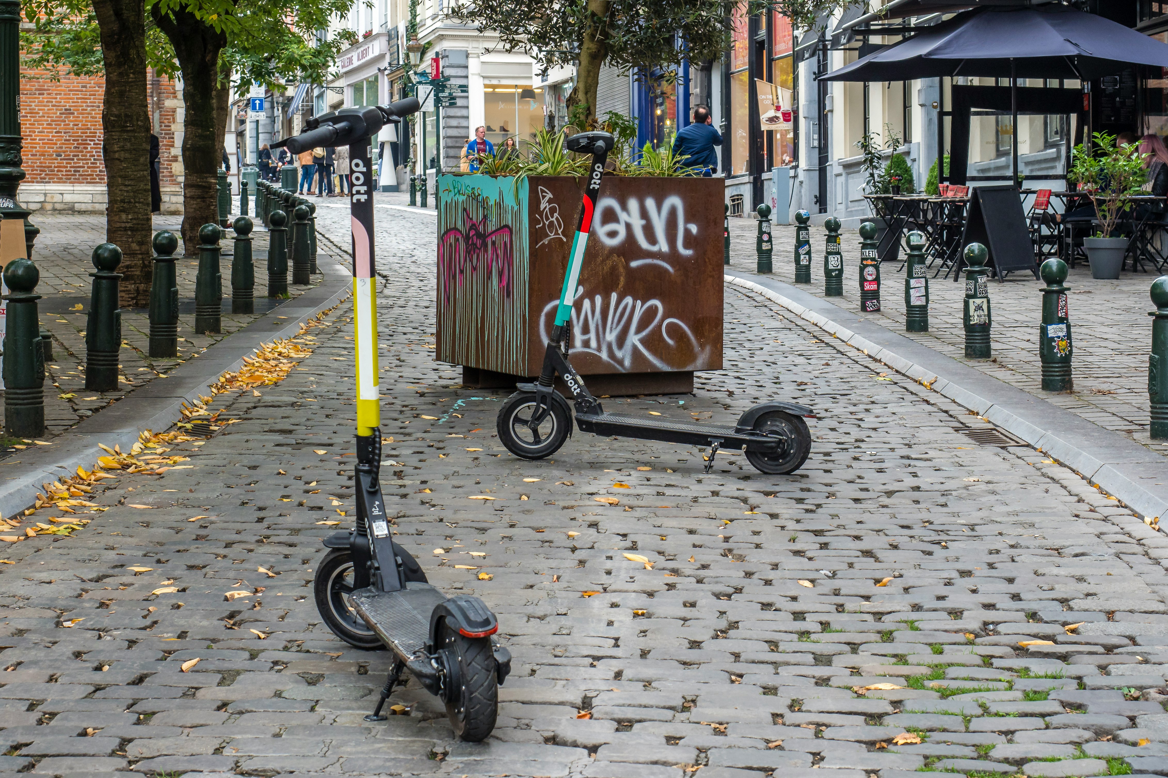 two black kick scooters