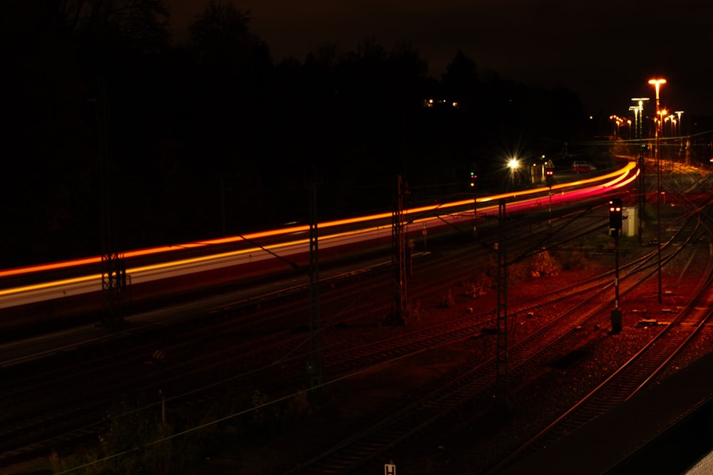 time-lapse photography of road at night