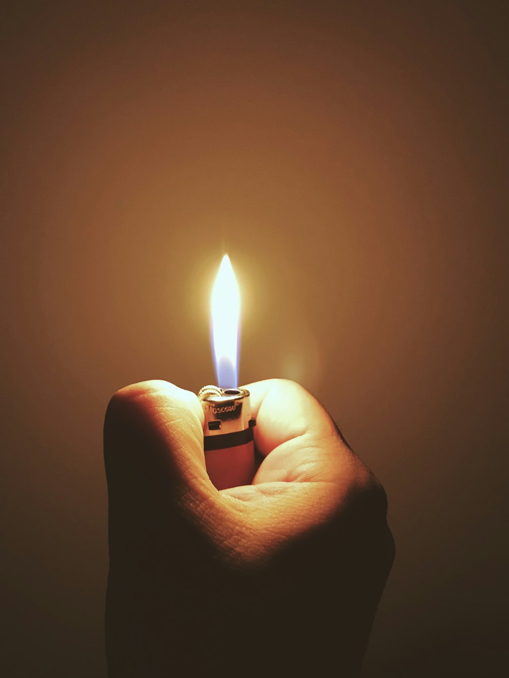 person holding lighted desposable lighter